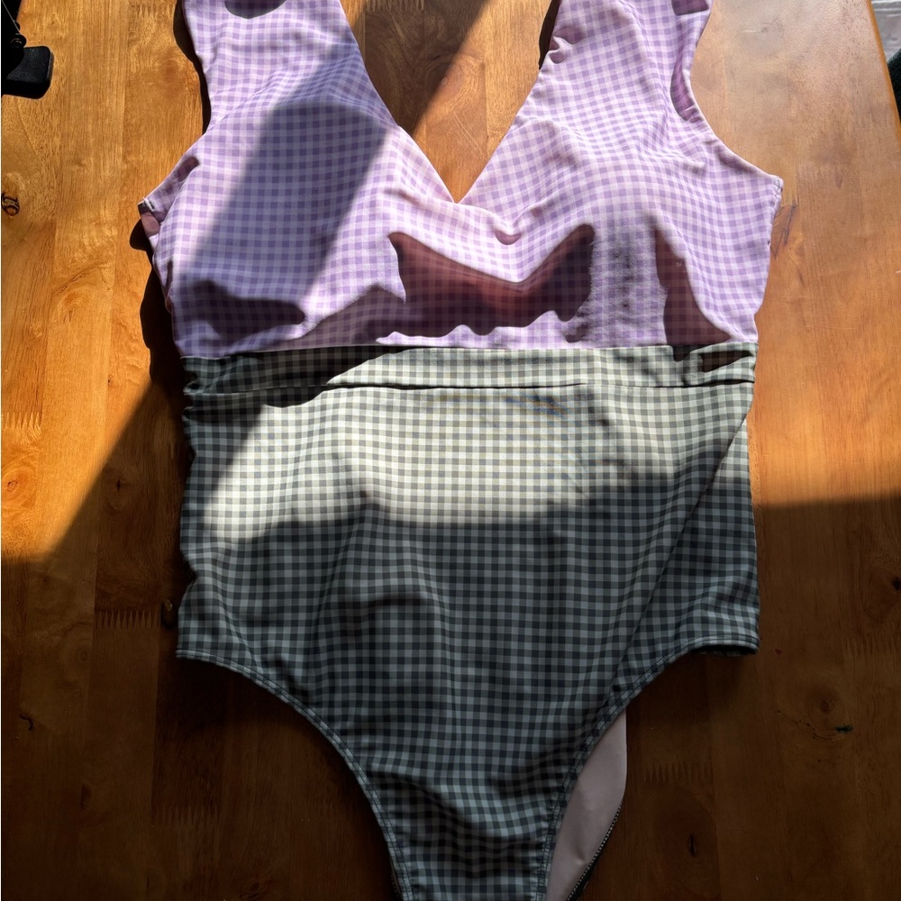 Summersalt Size 16 Purple and Green Bodysuit with Gingham Design